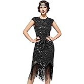 SWEETV YESSA Women's Flapper Dresses 1920s Great Gatsby Dresses Sequin Fringed Roaring 20s Cocktail Dress