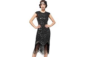SWEETV YESSA Women's Flapper Dresses 1920s Great Gatsby Dresses Sequin Fringed Roaring 20s Cocktail Dress