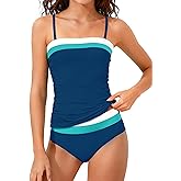 NAPU Girls Swimsuit Color Block Tankini Swimsuit Quick Dry 2 Piece Bathing Suit for Girls 9-16 Years Teens Swimwear Summer