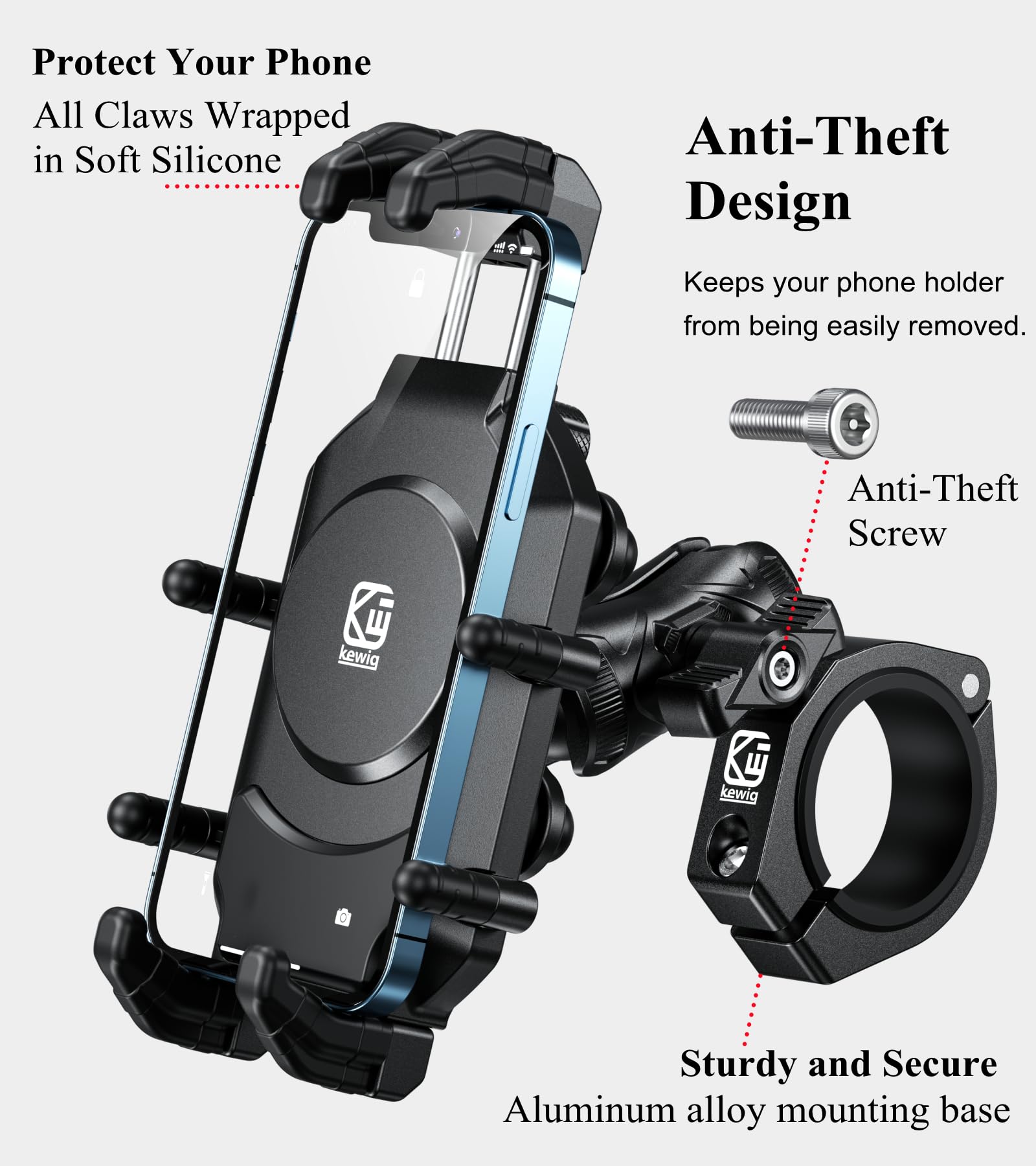 BRCOVAN UTV Phone Mount Holder with Vibration Dampener & Secure Lock, Fit 1.5/1.65/1.75/1.85/2'' Roll Cage Bar, Anti-Theft, Heavy Duty, Adjustable Size, Big Phone Friendly for 5.4-7.2'' Cellphone