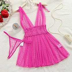 Lilosy Sexy Polka Dots Mesh Sheer Babydoll Chemise