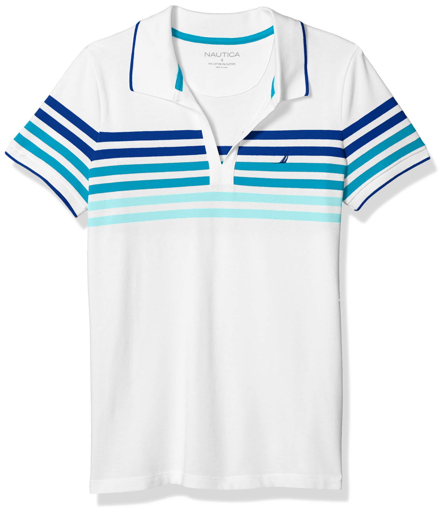 Nautica Women's Classic Fit Striped VNeck Collar Stretch Cotton Polo