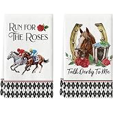 Artoid Mode Diamond Plaid Jockey Horse Racing Rose Kentucky Kitchen Towels Dish Towels, 18x26 Inch Farmhouse Decoration Hand Towels Set of 2