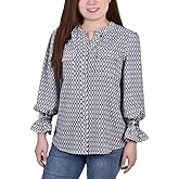 Y-Neck Long Sleeve Blouse Petite