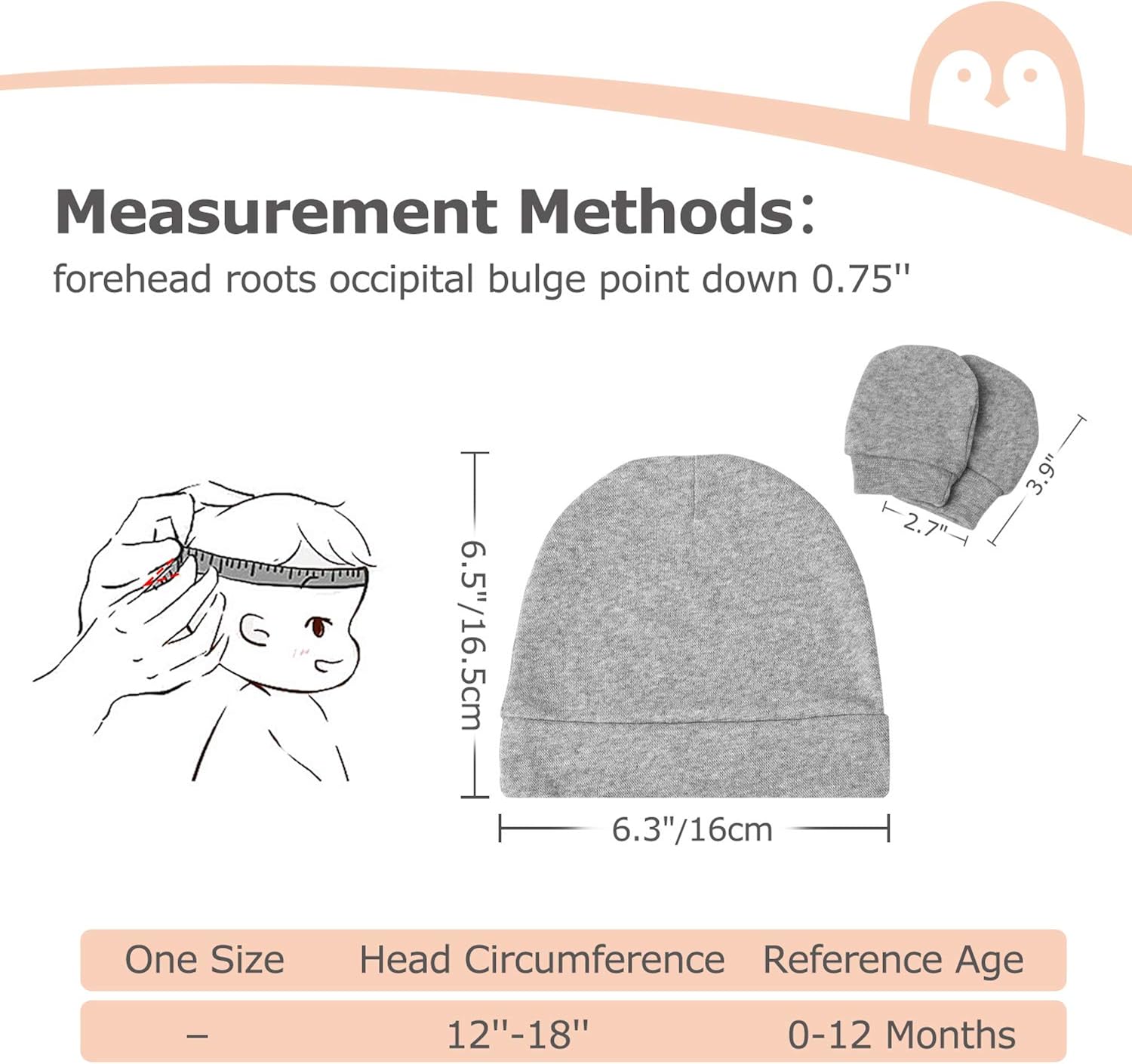 Momcozy Newborn Baby Hats and Mittens, Baby Boys Girls Infant Unisex Cotton Caps and Scratch Mittens 3-Piece Set: Clothing
