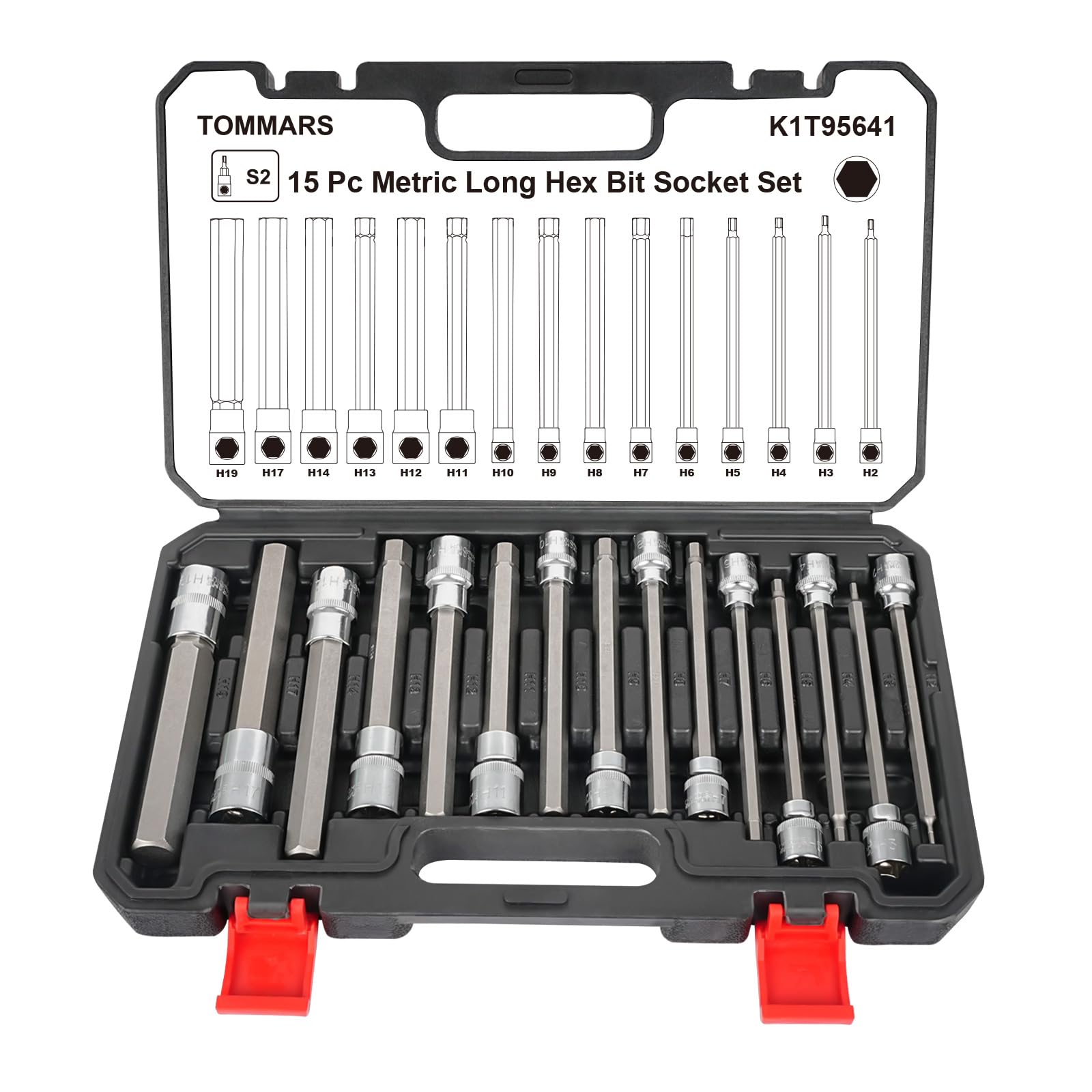 Photo 1 of TOMMARS 15-PC Metric Long Hex Bit Socket Set, Extra Long Socket Set S2 Alloy Steel 3/8", 1/2" Drive, H2 - H19.