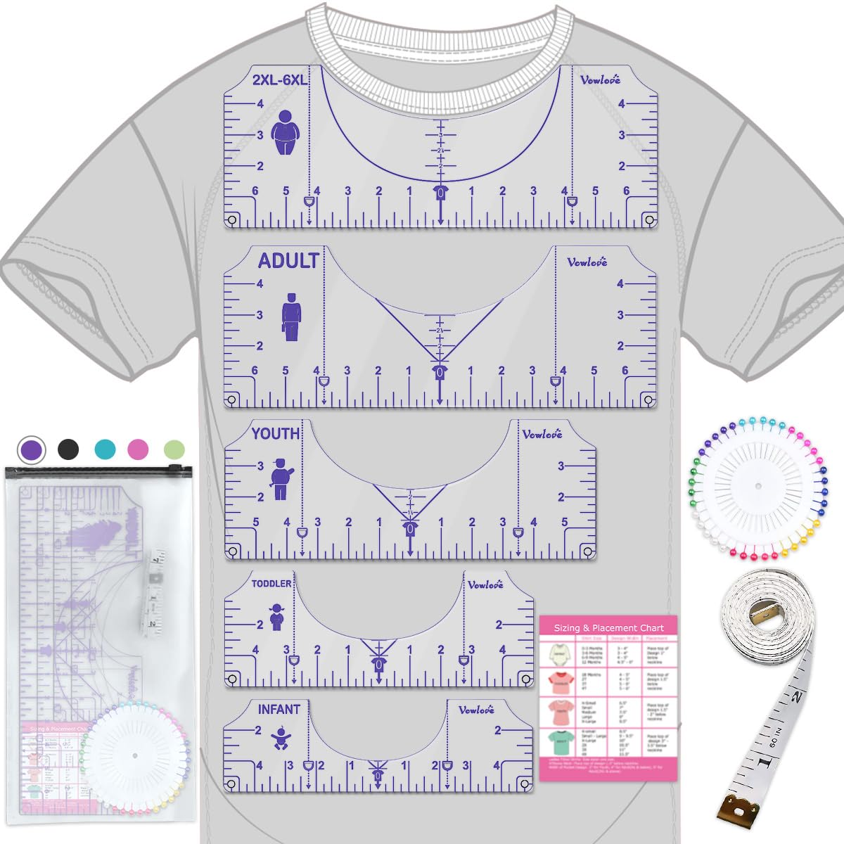 Vowlove Tshirt Ruler Guide for Vinyl Alignment, T