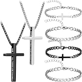 Kigeli 6 Pcs Cross Necklace Bracelet Set Christmas Couple Religious Gift | 2 Pcs Cross Necklace 4 Pcs Bracelets, for Men Women Couple Xmas Gifts Baptism Communion Confirmation Christian