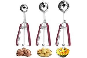 Scoop Set,Ice Cream Cookie Trigger Scoop Set with Large-Medium-Small Size,Ergonomic Handle Cookie Dough Scoop,Stainless Steel