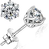 NEOSHOW 18K White Gold Plated Brilliant Cut Simulated Diamond Cubic Zirconia Stud Earrings Sterling Silver Hypoallergenic CZ Stud Earrings for Women Men 6 Prongs Setting
