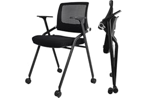 SLKJChr 2 Pack Foldable Office Chairs with Wheels, Mesh Back, Arms and Portable - Folding Office Chairs for Conference Room Chair, Office Guest & Reception & Meeting Chair - (Black) 300 lbs.