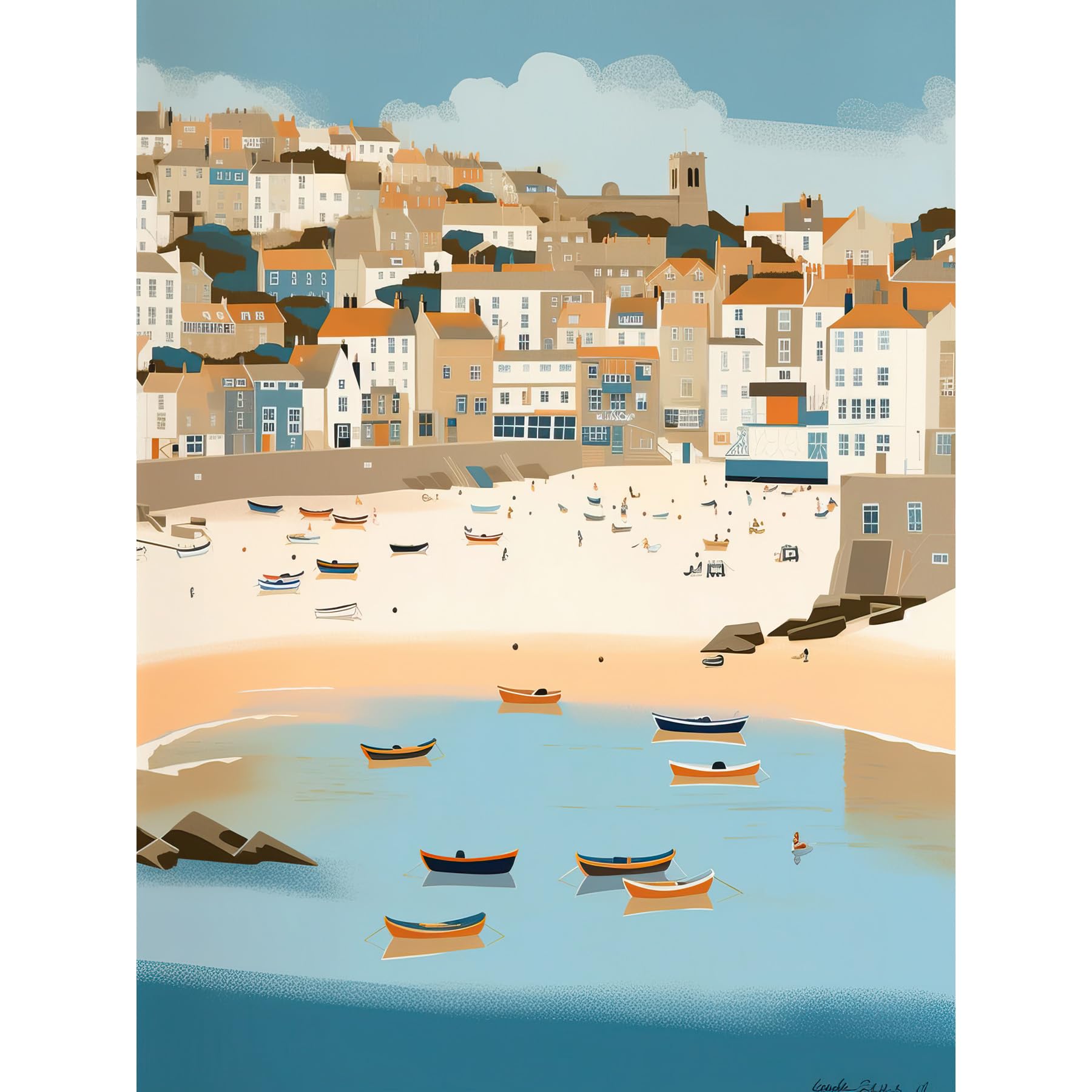 Artery8 Small Boats in St Ives Bay Coastal Cityscape Extra Large XL Wall Art Poster Print