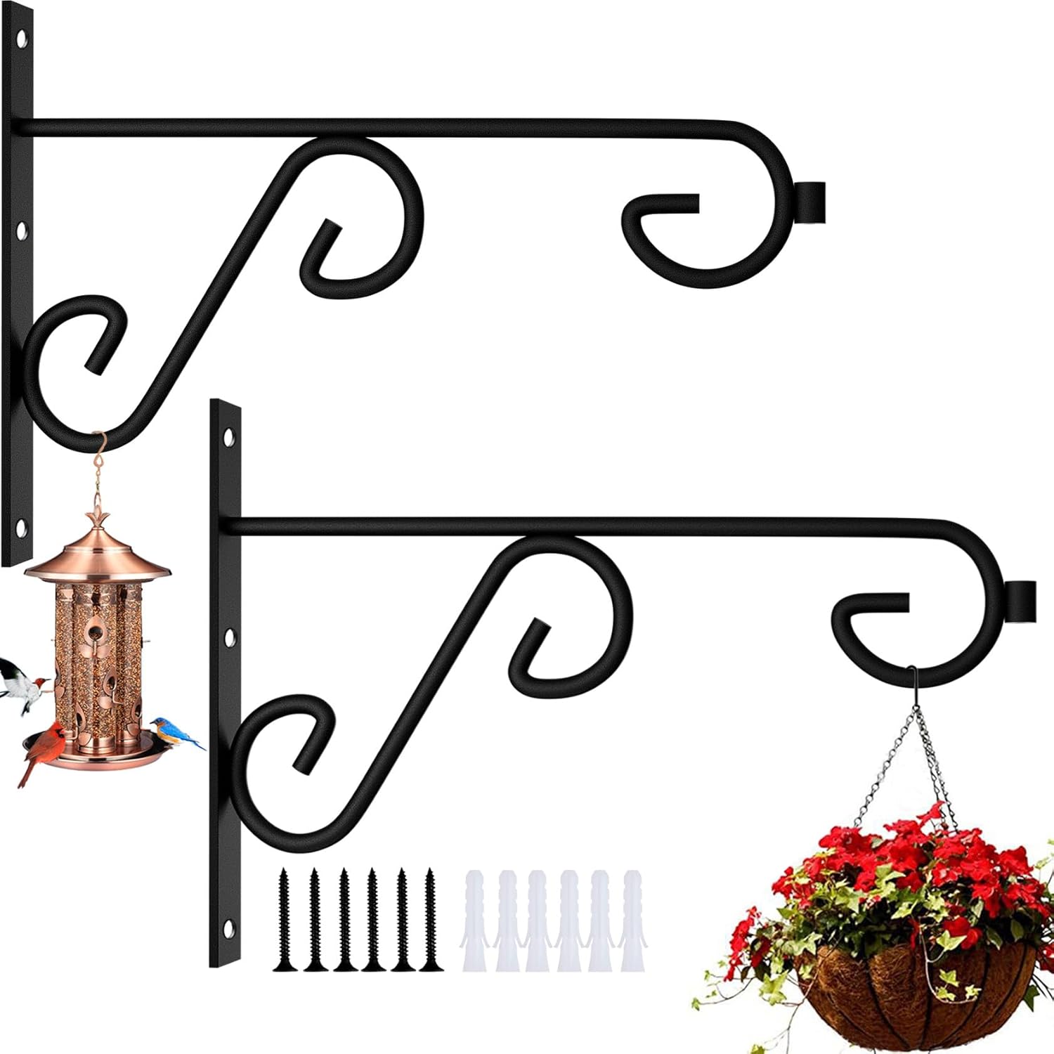 Outdoor Hanging Brackets - KEHOUXRE 2 Pack Plant Bracket Wall Hook Plant Hanger Hanging Wall Brackets 9 Inch Black Plant Hooks As Wall Bracket for Planters Lanterns Wind Chimes Bird Feeders