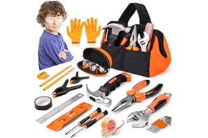 27-Piece Orange Kids Tool Set with Tool Storage Bag, Real Hand Tool Kit for Boys & Girls, Child Learning Tools for Building, 