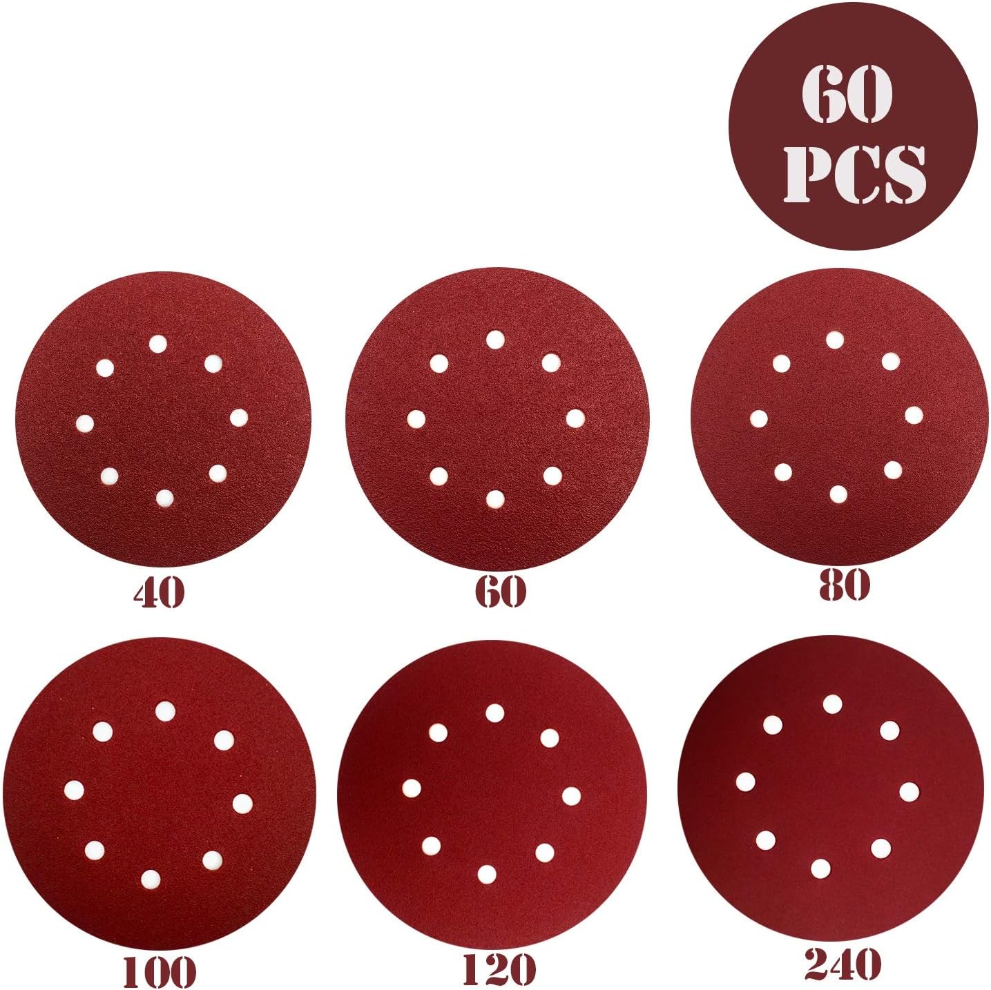 180mm 7 inch Sanding Discs 60 Pcs Sandpaper Sand Discs Pads for
