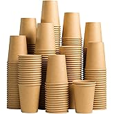 Lamosi 200 Pack 10 oz Kraft Paper Cups, Brown Disposable Paper Coffee Cups, Unbleached Cups for Hot/Cold Beverage Party Home Office