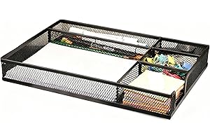 Gonice Black Metal Mesh Desk Drawer Organizer Tray with 5 Dividers for Office Supplies, Desk Cabinet with Drawers