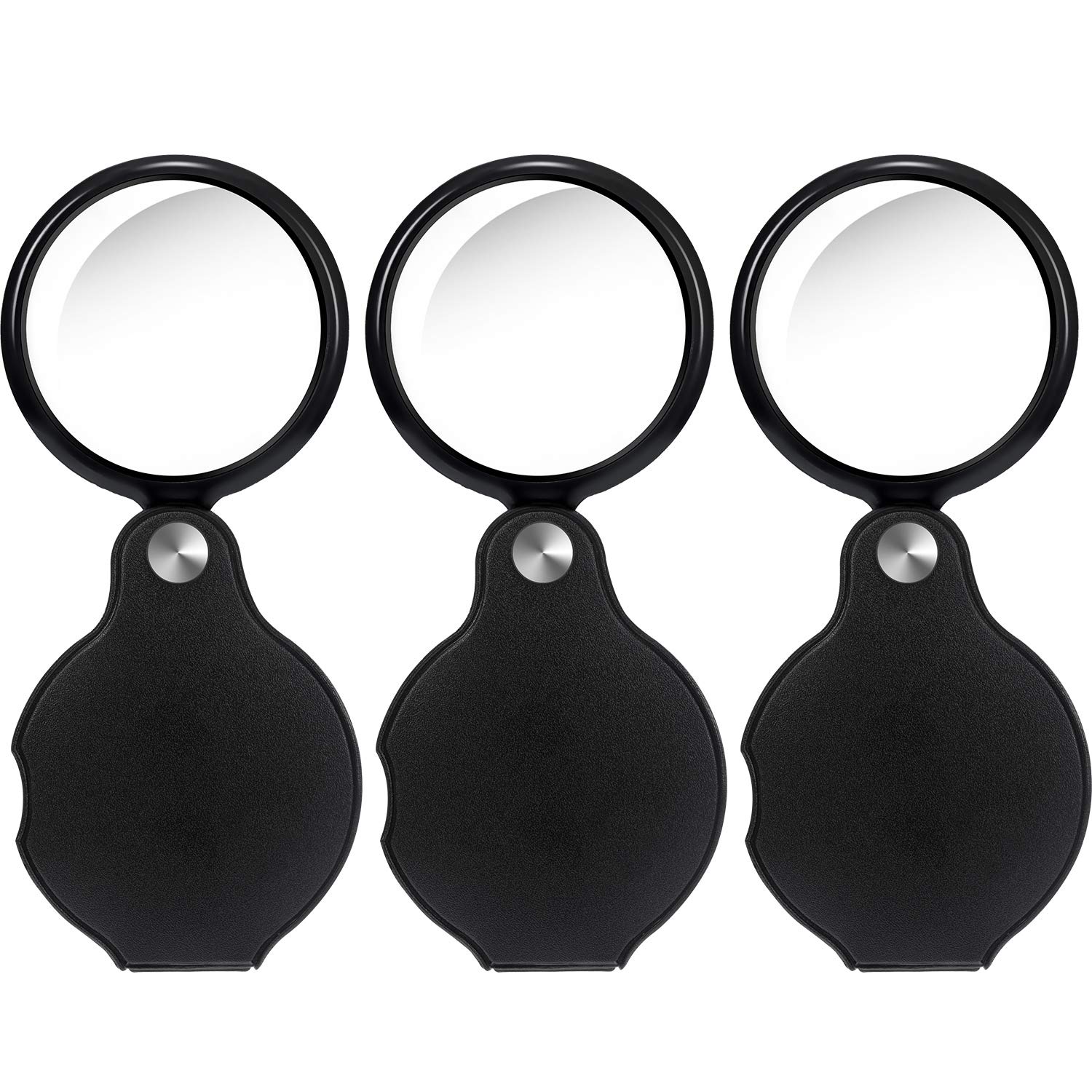 Photo 1 of HESTYA 8 Pack 10X Mini Magnifying Glass Folding Pocket Magnifier Glass Loupe with Black Rotating Protective Holster for Reading Newspaper, Book, Magazine, Science, Hobby, Jewelry