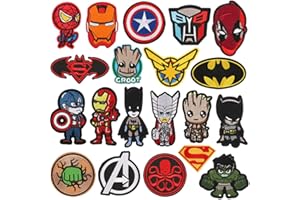NUGURI Decorative Patches, 20pc Superhero Sew On or Iron On Patches Applique for Jeans Jackets Clothing Pants Dress Shoes Hats Handbags Backpacks, Assorted Size Decorative DIY Patches