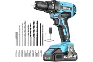 21V Power Drill Cordless, Bamse Electric Drill Set with 2.0Ah Battery Charger, 3/8”Keyless Chuck, 2 Variable Speed, 18+1 Torque, 20pcs Driver Bits and Belt Hook for DIY Projects, Blue