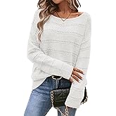 CFLHN Women's Sweater Soft Boat Neck Long Sleeve Oversized Sweaters Crochet Pullover Knit Tops