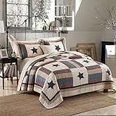 VISIMISI Cotton Bedding Quilt Sets 3 Pieces Reversible Coverlet Sets All Season Boys Real Patchwork Bedspread, MediterraneanStar Pattern,King Size