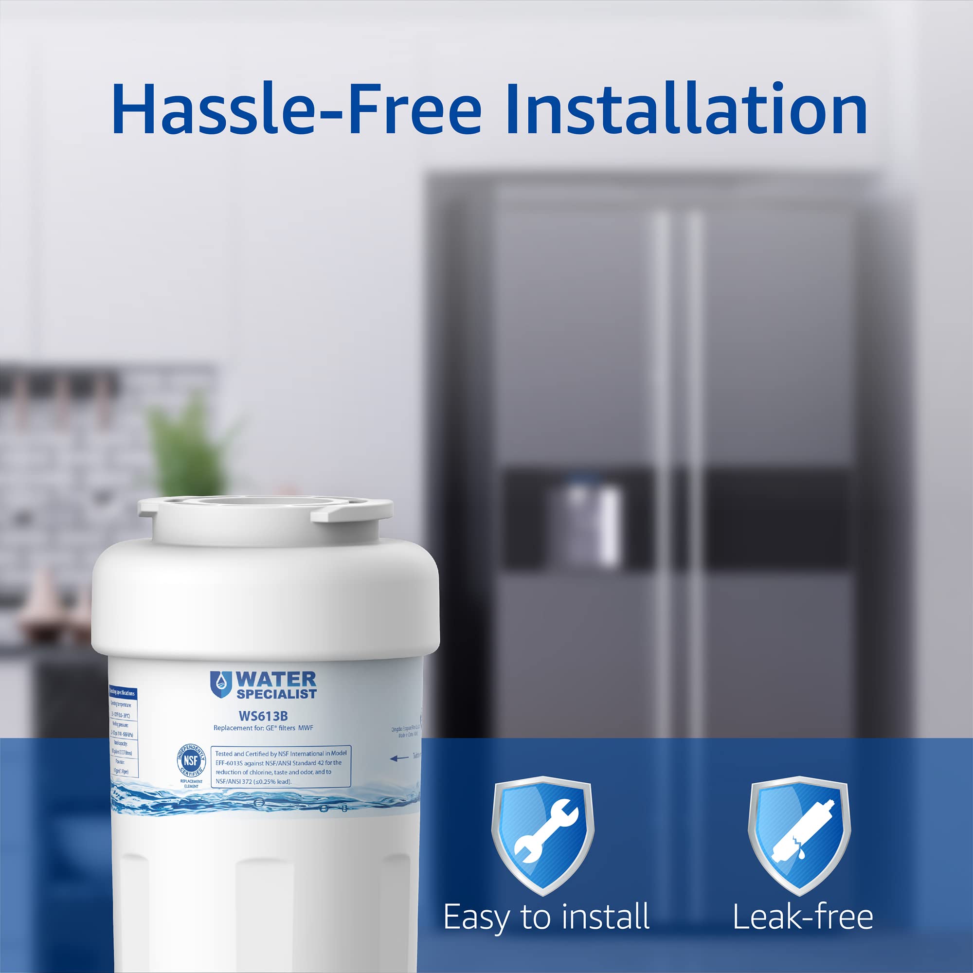 Waterspecialist WS613B Replacement for MWF®, SmartWater® MWFP, MWFA, GWF, HDX FMG-1, WFC1201, GSE25GSHECSS, PC75009, RWF1060, Kenmore® 9991 Refrigerator Water Filter, 3 Filters