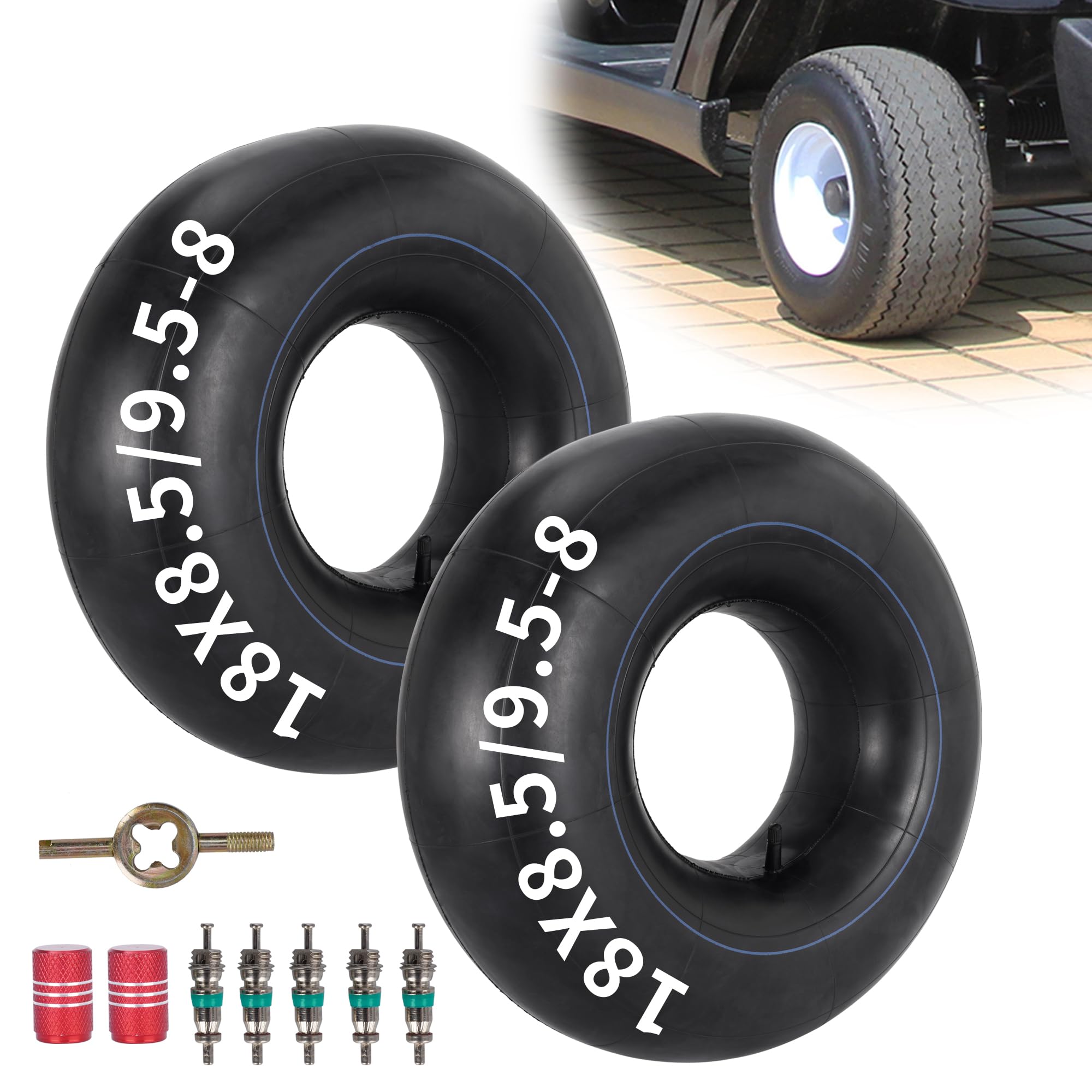 Photo 1 of RUTU 18x8.50-8 Tube 18x9.50-8 Inner Tube for Lawn Mowers, Wheelbarrows, Tractors, Golf Carts, ATVs, Go Karts, Snow Blowers, Trailers with TR13 Straight Valve Stem and Replacement Parts(2 Pack)