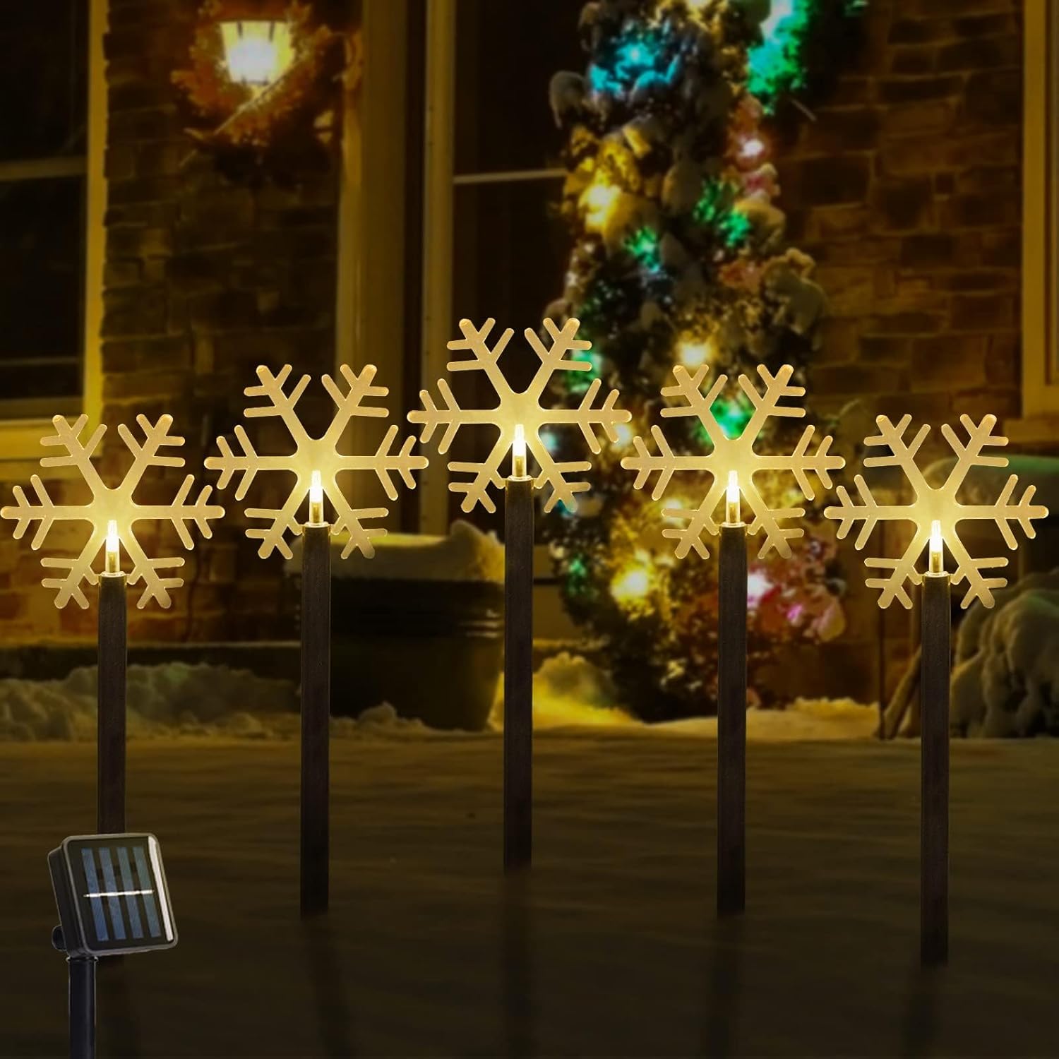 Lighting - Solar Christmas Pathway Lights, 5 Pack Solar Snowflake Lights with Stake Outdoor Waterproof Landscape Lights Christmas Decorative Lights for Garden Yard Street Park Christmas Wedding