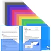 Reeplan 36 Pack Plastic Folders with 2 Pockets, Letter Size, 12 Colors