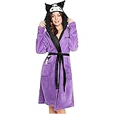 Hello Kitty Sanrio Robe for Women, Teens, Nightwear with Hood, Pockets, Kawaii Fleece Bathrobe Loungewear Gifts for Women