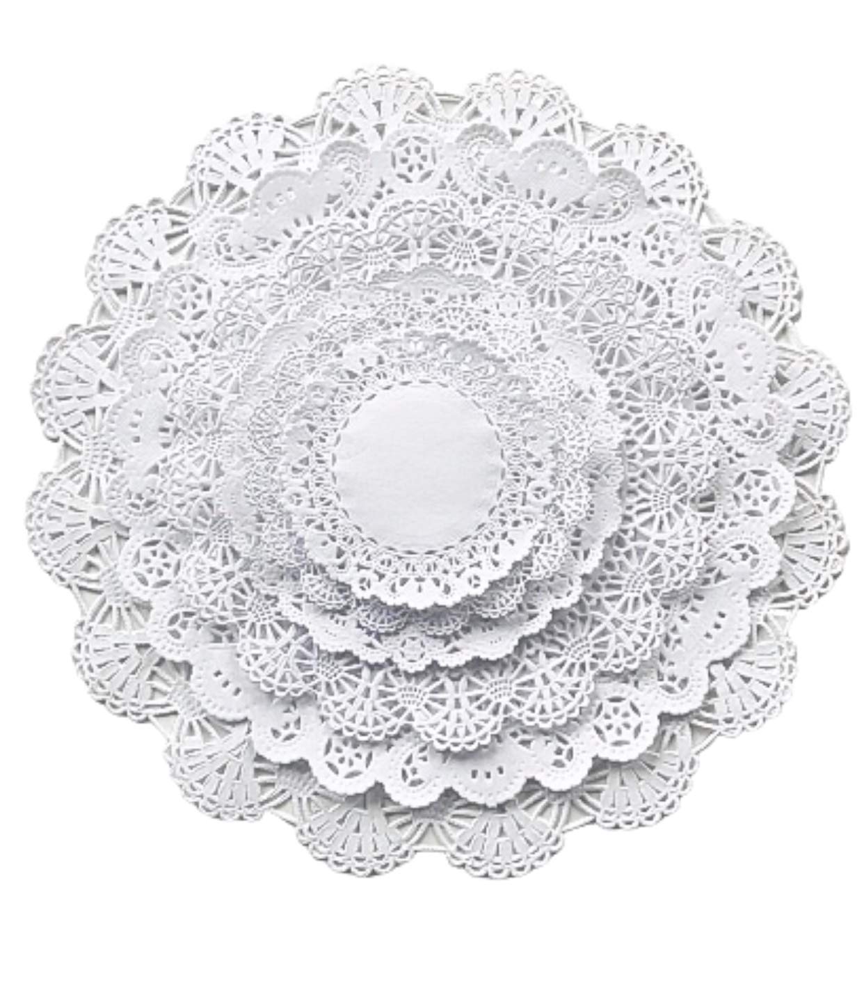 Round Paper Lace Table Doilies 4-12 inch Assorted Sizes White Disposable Placemats (Variety Pack of 120 – 20 of Each Size)