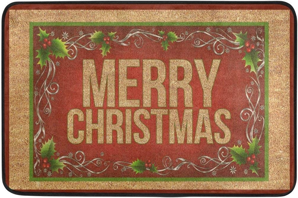 BIRSY Merry Christmas Entrance Doormat Cherry Leaf Red And Green Indoor