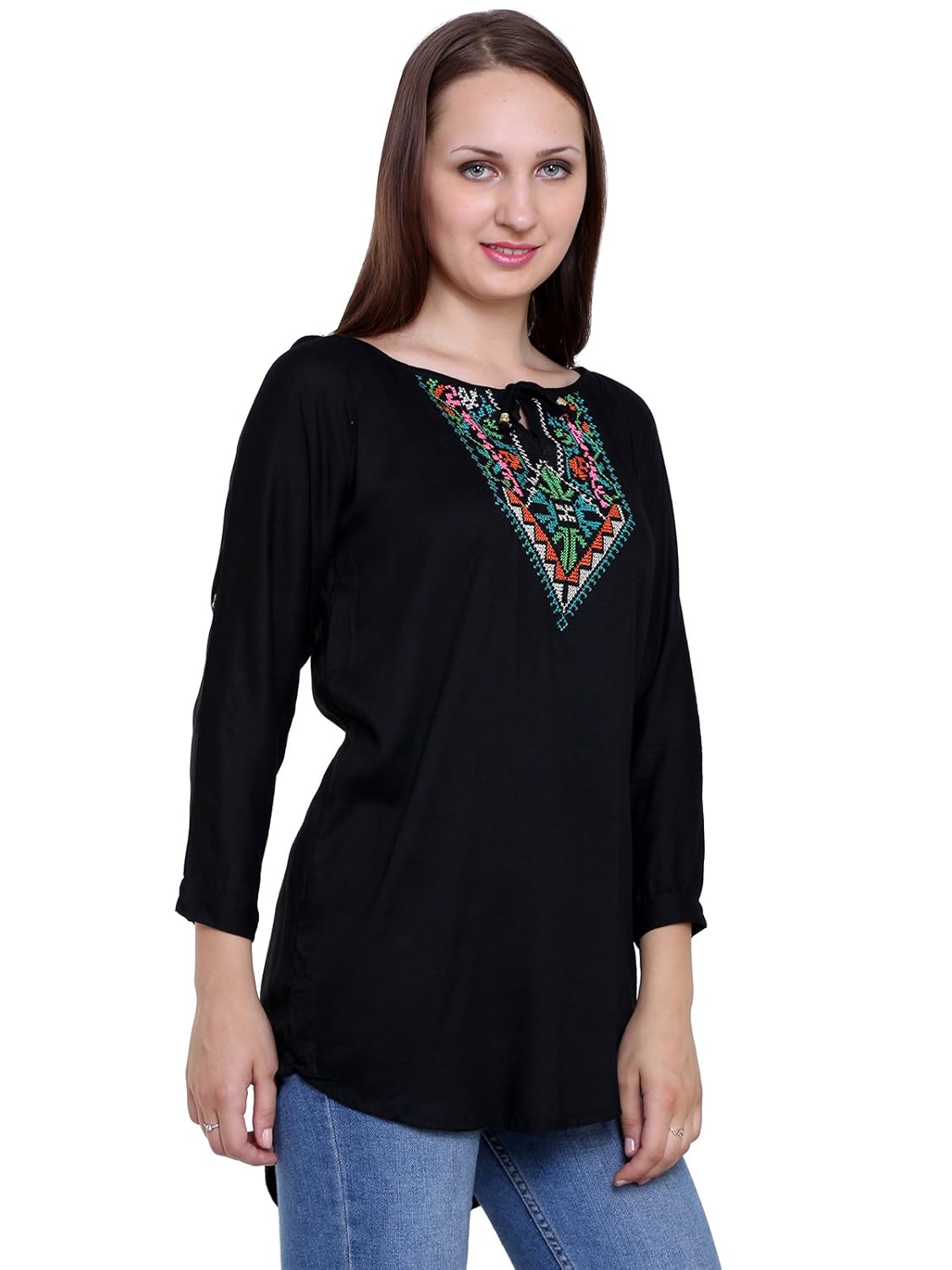 papsara black rayon slub women's long top