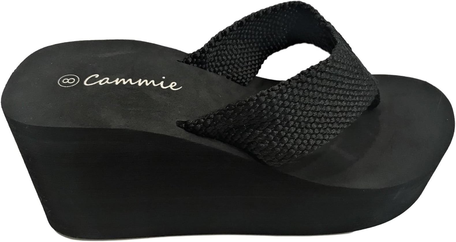 Cammie L-2155HH Womens High Wedge Flip Flop Platform Open Toe Sandals Thong Black