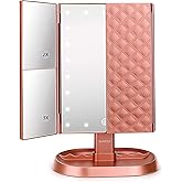 deweisn Trifold Lighted Vanity Makeup Mirror with 21 LEDs Lights,1x/2x/3x Magnification and Touch Screen Dimming,Two Power Supplies Makeup Mirror, Gift for Women