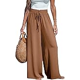 CUPSHE Women Wide Leg Pants High Waisted Trousers Linen Palazzo Lounge Beach Cover Ups Flowy Pants,L Brown