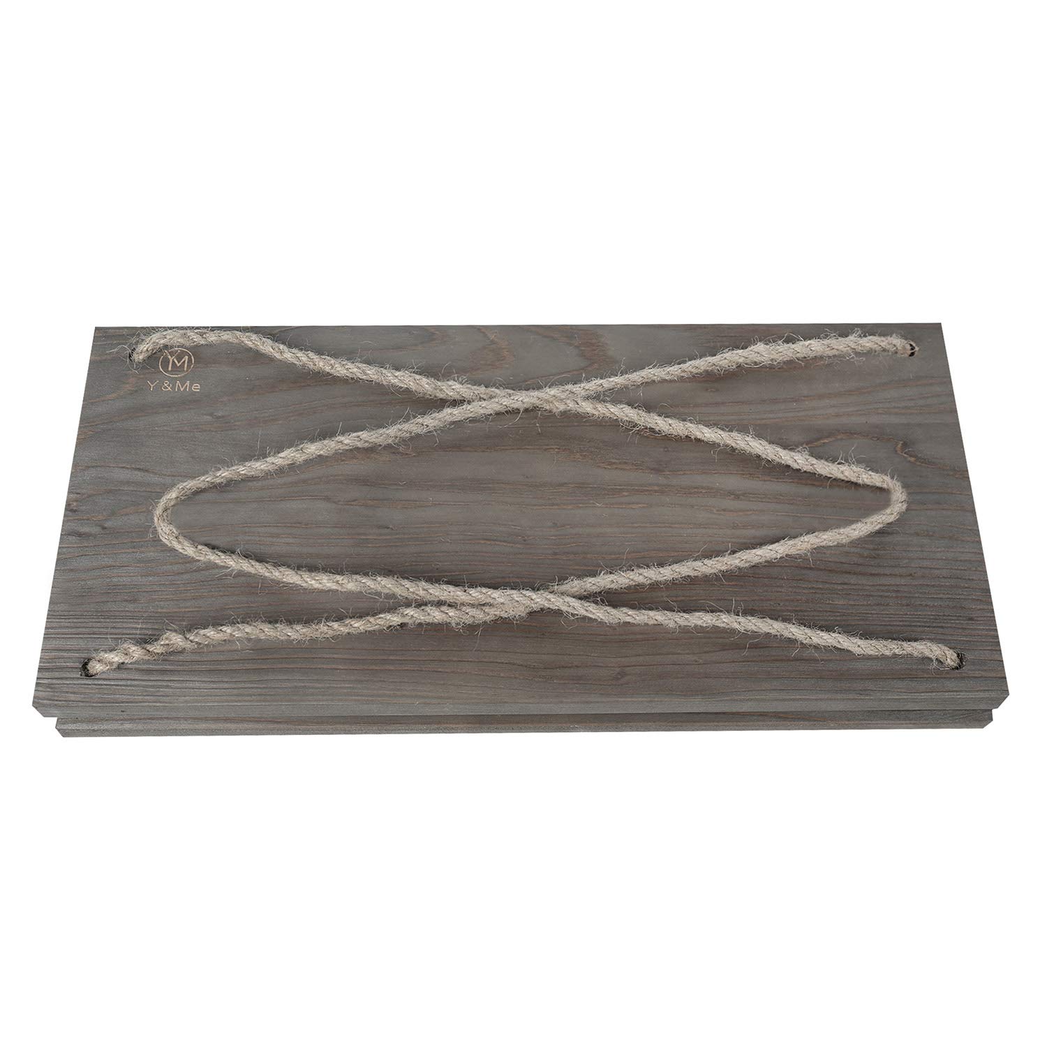 Y&ME Wood Rope Hanging Floating Shelves Set of 2, Rustic Wall Hanging Shelf with 4 Hooks,Wood Hanging Shelf for Living Room Bedroom Bathroom and Kitchen 17\