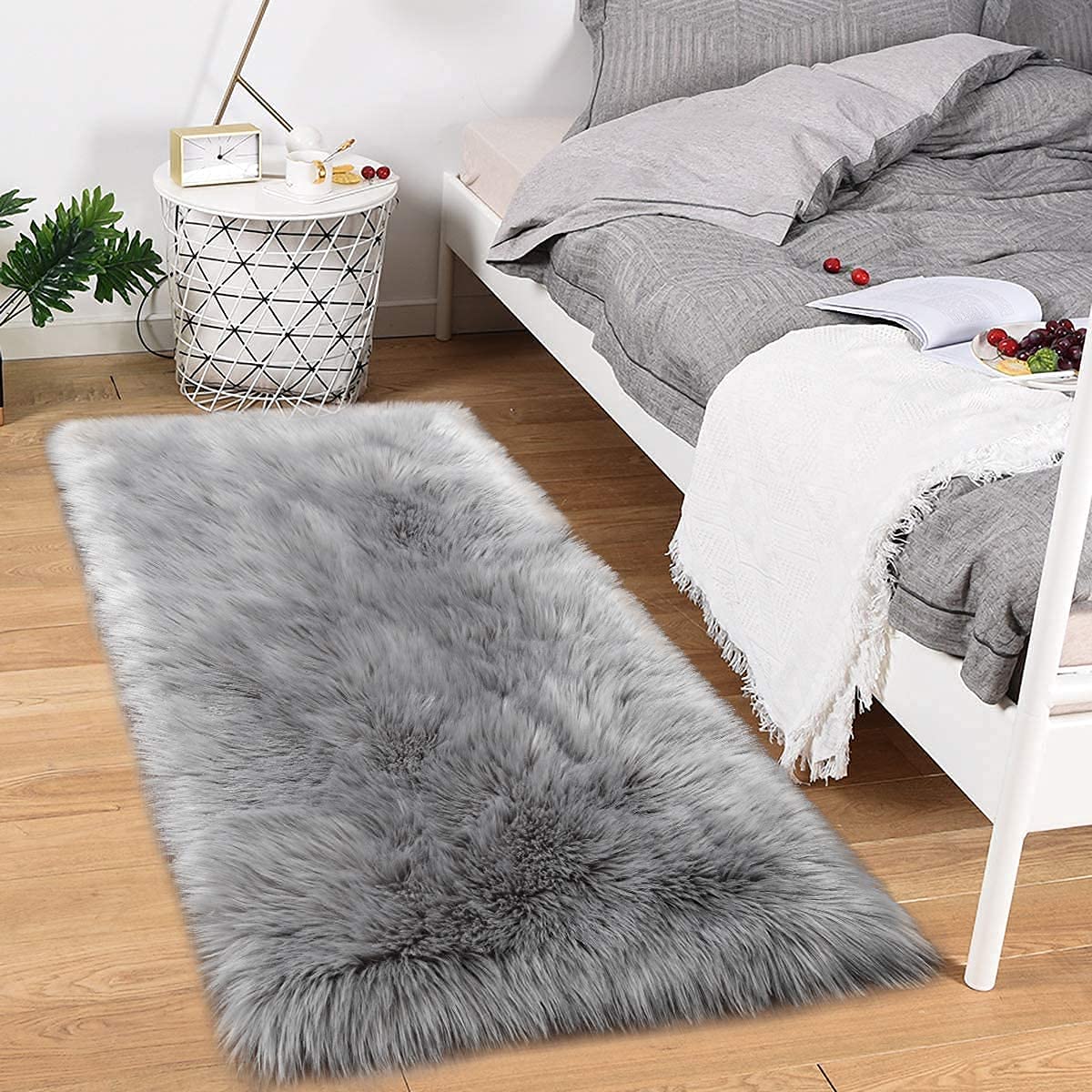 KAIHONG Faux Fur Sheepskin Style Rug (60 x 90 cm) Faux Fleece Chair Cover Seat Pad Soft Fluffy Shaggy Area Rugs For Bedroom Sofa Floor (gray, rectangle 60 x 90 cm)