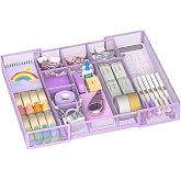 ReePlan Expandable Desk Drawer Organizer, 10 Adjustable Compartment, Purple | Metal mesh drawer organizer tray with 5 removable dividers, expands from 8.74 to 16 in for office supplies, makeup or tools