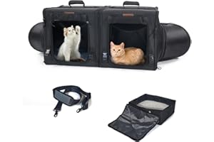MOYSOON Cat Travel Carrier with Litter Box 2-in-1 Portable Double Cat Carriers for 2 Cats and Pet Shelter Ideal for Multiple Cats Soft Foldable Design with Shoulder Strap