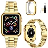 MioHHR Solid Stainless Steel Band Compatible with Apple Watch 46mm (Series 11 10), Metal Strap with Soft TPU Case for iWatch Series 11/10 46mm Women and Men, Gold