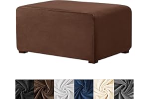 HFCNMY Ottoman Cover Rectangle,Stretch Velvet Slipcovers Rectangle Thick Covers Slipcover for Ottomans Soft Foot Stool with Elastic Bottom Coffee Large (ASMFDT20230725-5)
