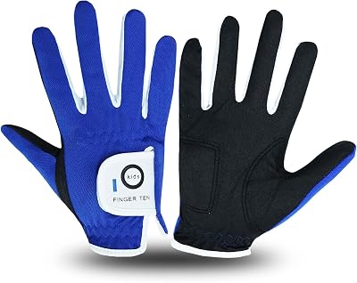 FINGER TEN Kids Golf Gloves All Weather Left Right Hand Blue Medium Pair