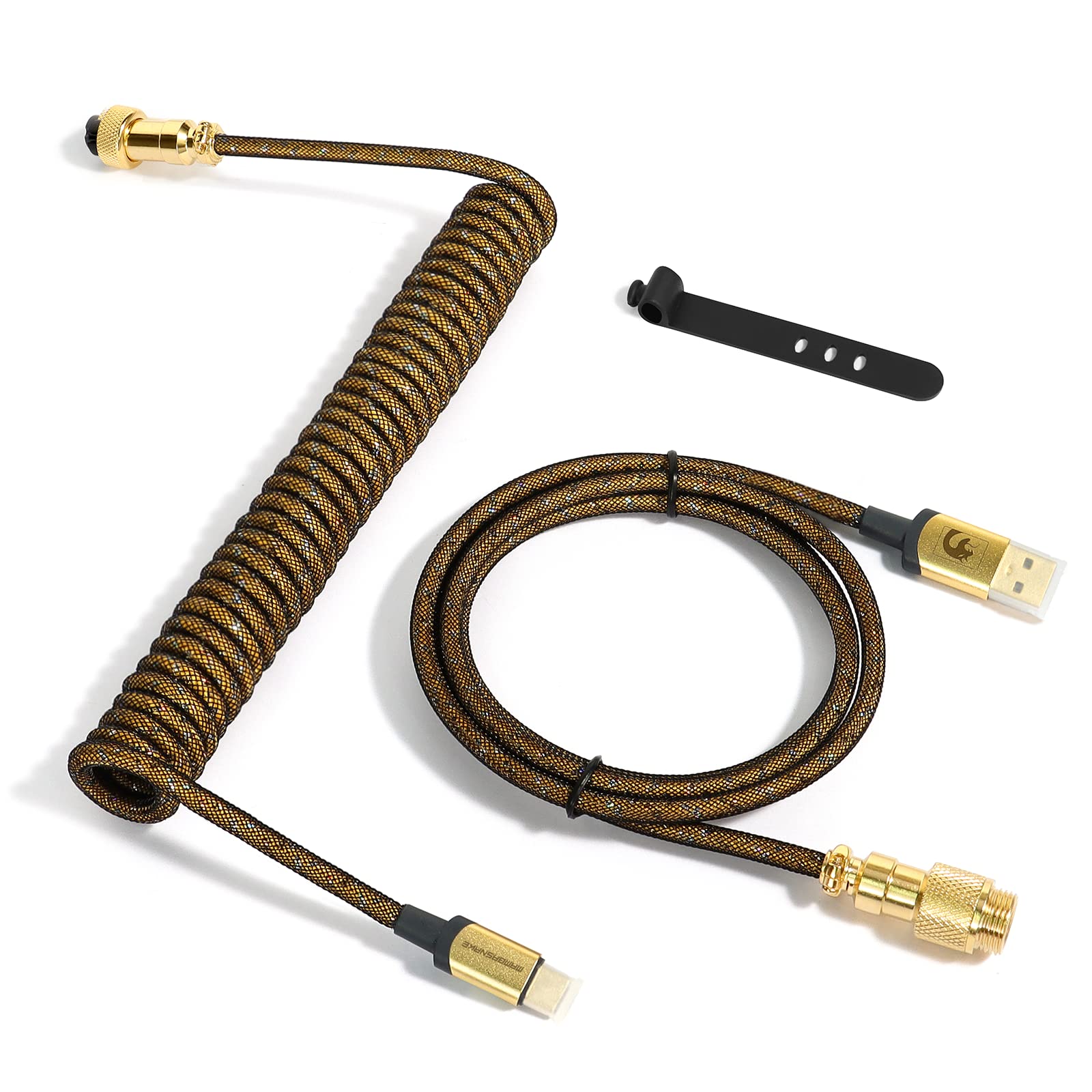 XINMENG X MAMBASNAKE C03 Coiled Keyboard Cable, Type-C HyperSpeed Line with 8KHz Return Rate, Nylon Braided Extendable Custom USB-C Cable with Metal Aviation for Gaming Keyboard/Phone - Gold