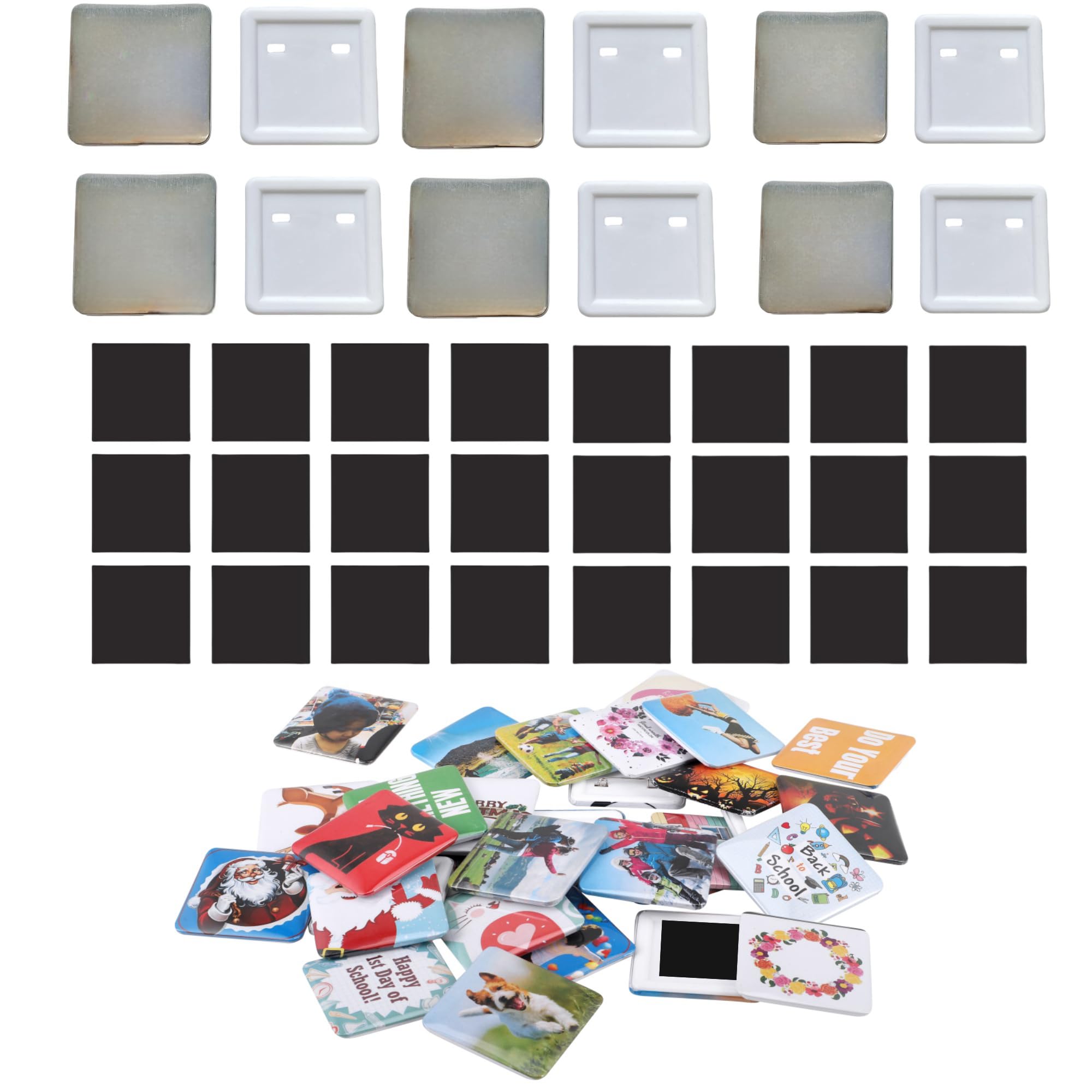 Photo 1 of 100 Set 2'' x 2'' Square Fridge Magnet Button Making Supplies for Badge Press Machine, DIY Square Photo Picture Magnet Button, Not Including Machine
