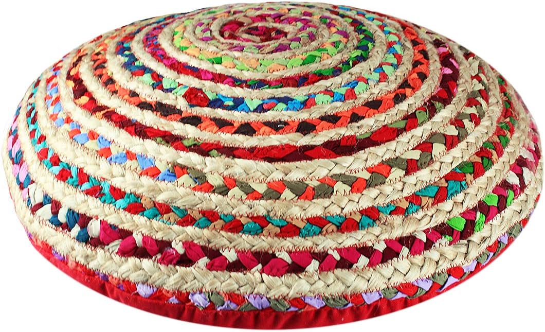 COTTON CRAFT Kaia Jute Chindhi 24 inch Round Decorative Floor Pillow, Multicolor: Home & Kitchen