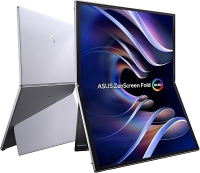 ZenScreen Fold MQ17QH Moniteur Portable 17,3, Quad HD OLED (2560 x 1920), HDMI, Deux USB-C, Support Pliable intégré, 100purcent DCI-P3, Argent