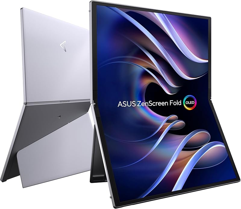 ZenScreen Fold MQ17QH Moniteur Portable 17,3, Quad HD OLED (2560 x 1920), HDMI, Deux USB-C, Support Pliable intégré, 100purcent DCI-P3, Argent