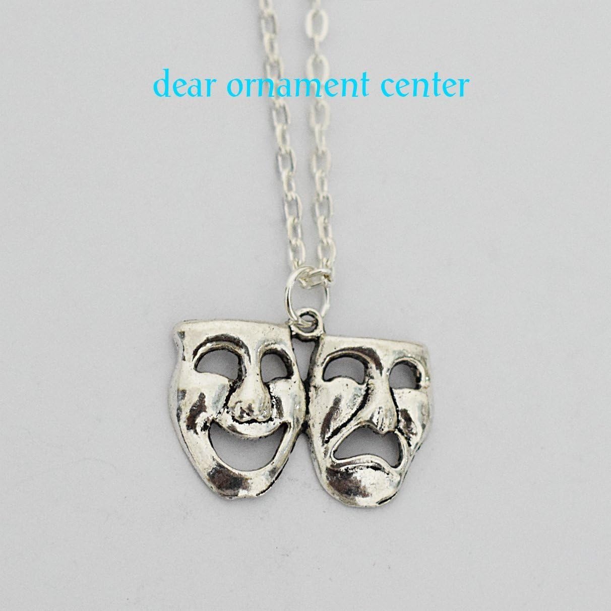 Silver Theatre Masks Necklace Antique Pewter Theatre
